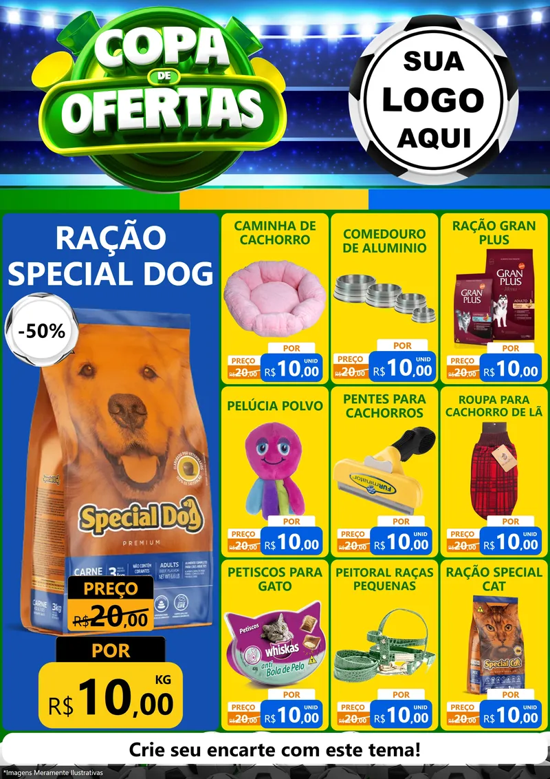 Modelo de Encarte para Encarte A4 Vertical com o tema Copa de Ofertas para Pet Shop