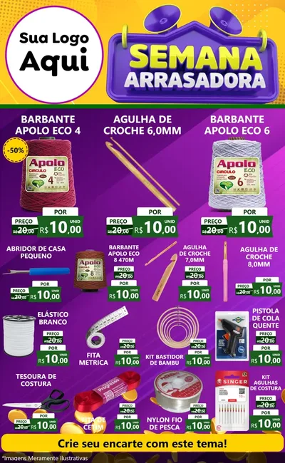 Modelo de Encarte para Encarte Grande com o tema Semana Arrasadora para Armarinho e Aviamentos