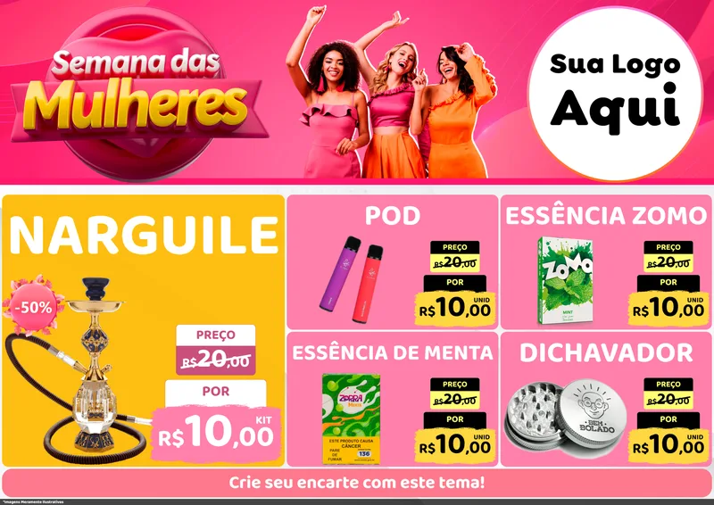 Modelo de Encarte para Encarte A4 Horizontal com o tema Semana das Mulheres para Tabacaria