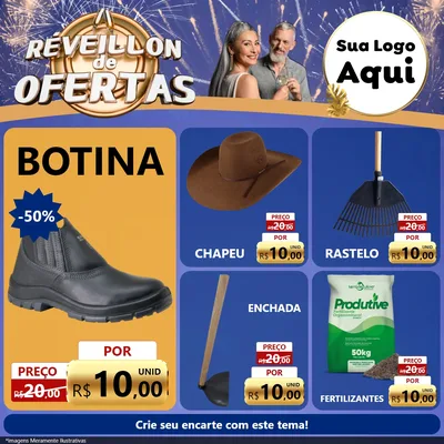 Modelo de Rede Social para Feed Facebook com o tema Réveillon de Ofertas para Agropecuária