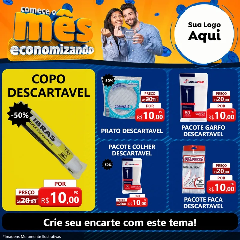 Modelo de Rede Social para Feed Facebook com o tema Comece O Mês Economizando para Embalagens