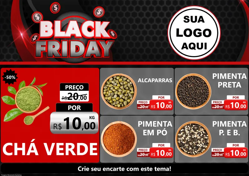 Modelo de Encarte para Encarte A4 Horizontal com o tema Black Friday para Produtos Naturais
