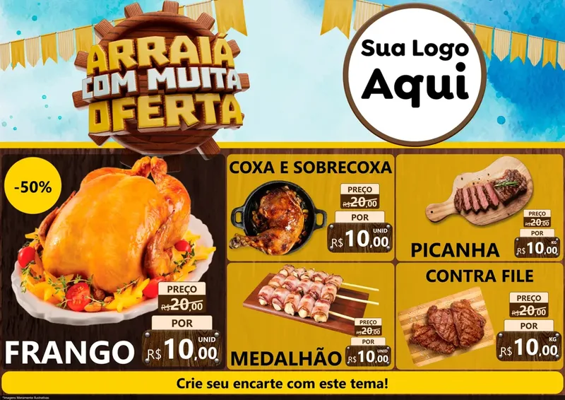 Modelo de Encarte para Encarte A4 Horizontal com o tema Ofertas de São João - Junina para Assados