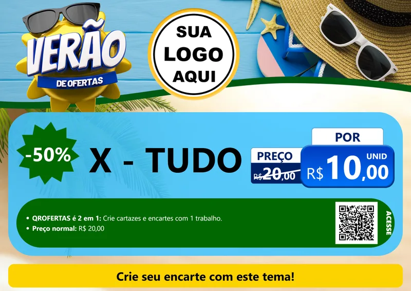 Modelo de Cartaz para Cartaz A4 Horizontal com o tema Verão de Ofertas para Hamburgueria