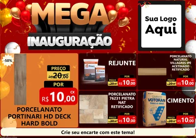 Modelo de Encarte para Encarte A4 Horizontal com o tema Mega Inauguração para Pisos e revestimentos