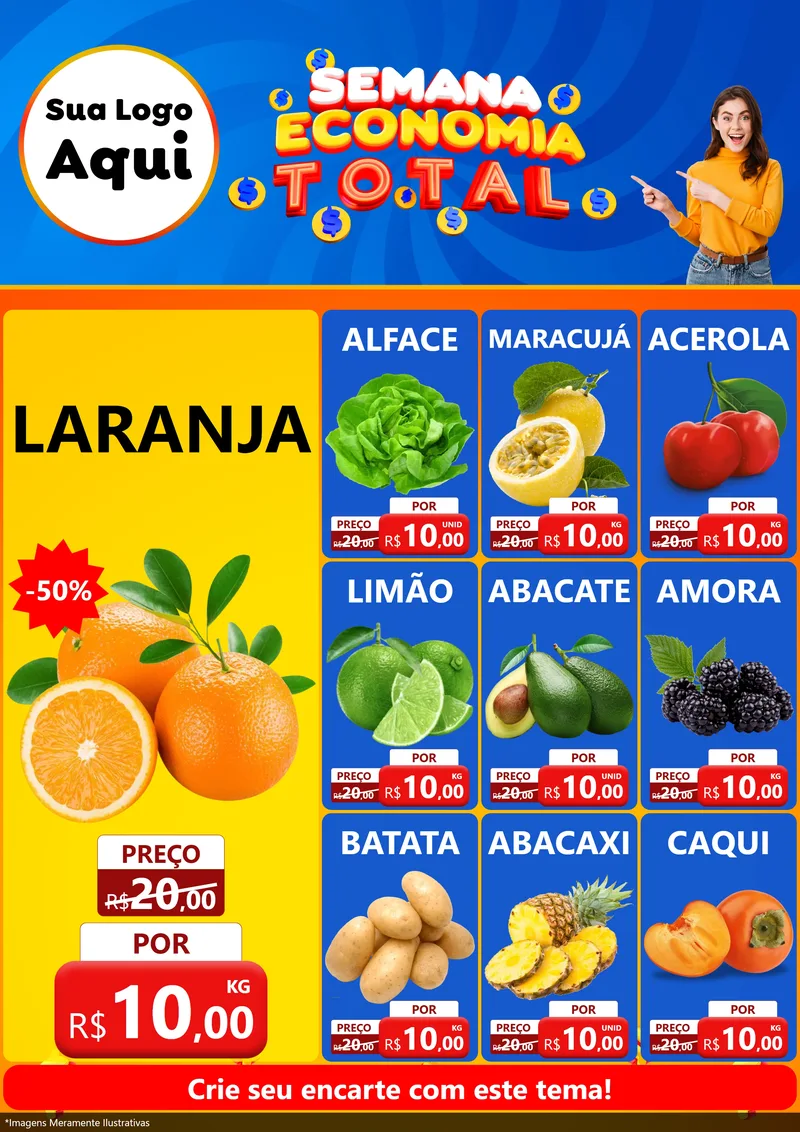 Modelo de Encarte para Encarte A4 Vertical com o tema Semana Economia Total para Hortifrúti