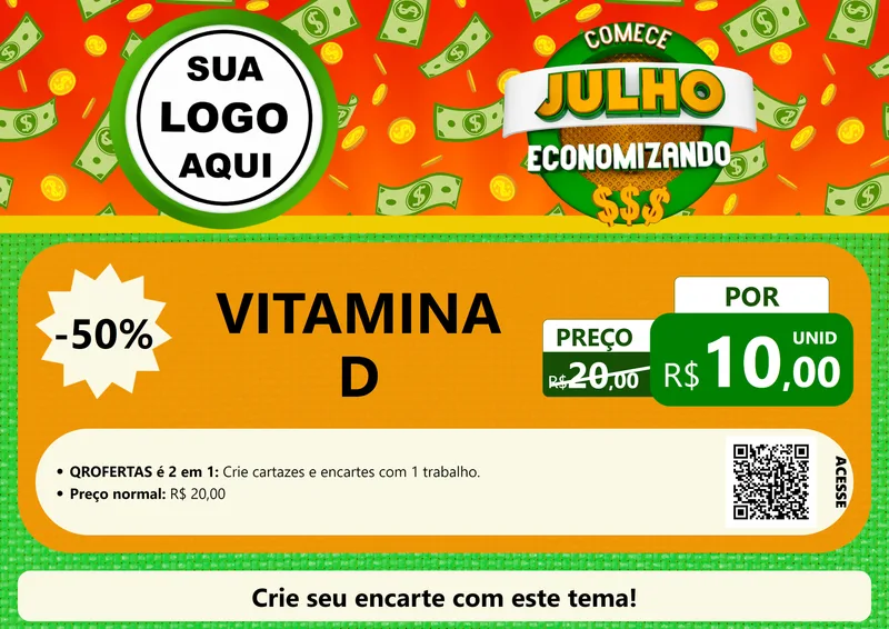 Modelo de Cartaz para Cartaz A4 Horizontal com o tema Comece Julho Economizando para Farmácia