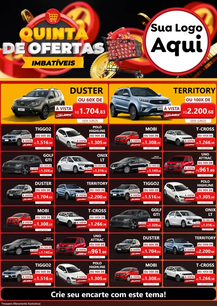 Modelo de Encarte para Encarte A4 Vertical com o tema Quinta de Ofertas Imbatíveis para Concessionaria de Carros