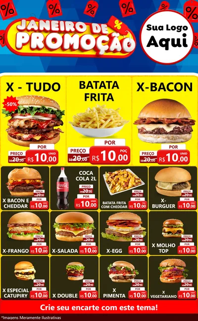 Modelo de Encarte para Encarte Grande com o tema Janeiro de Promoção para Hamburgueria