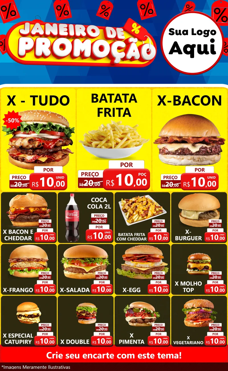 Modelo de Encarte para Encarte Grande com o tema Janeiro de Promoção para Hamburgueria