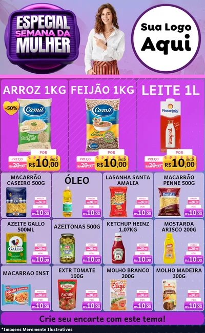 Modelo de Encarte para Encarte Grande com o tema Especial Semana da Mulher para Supermercado