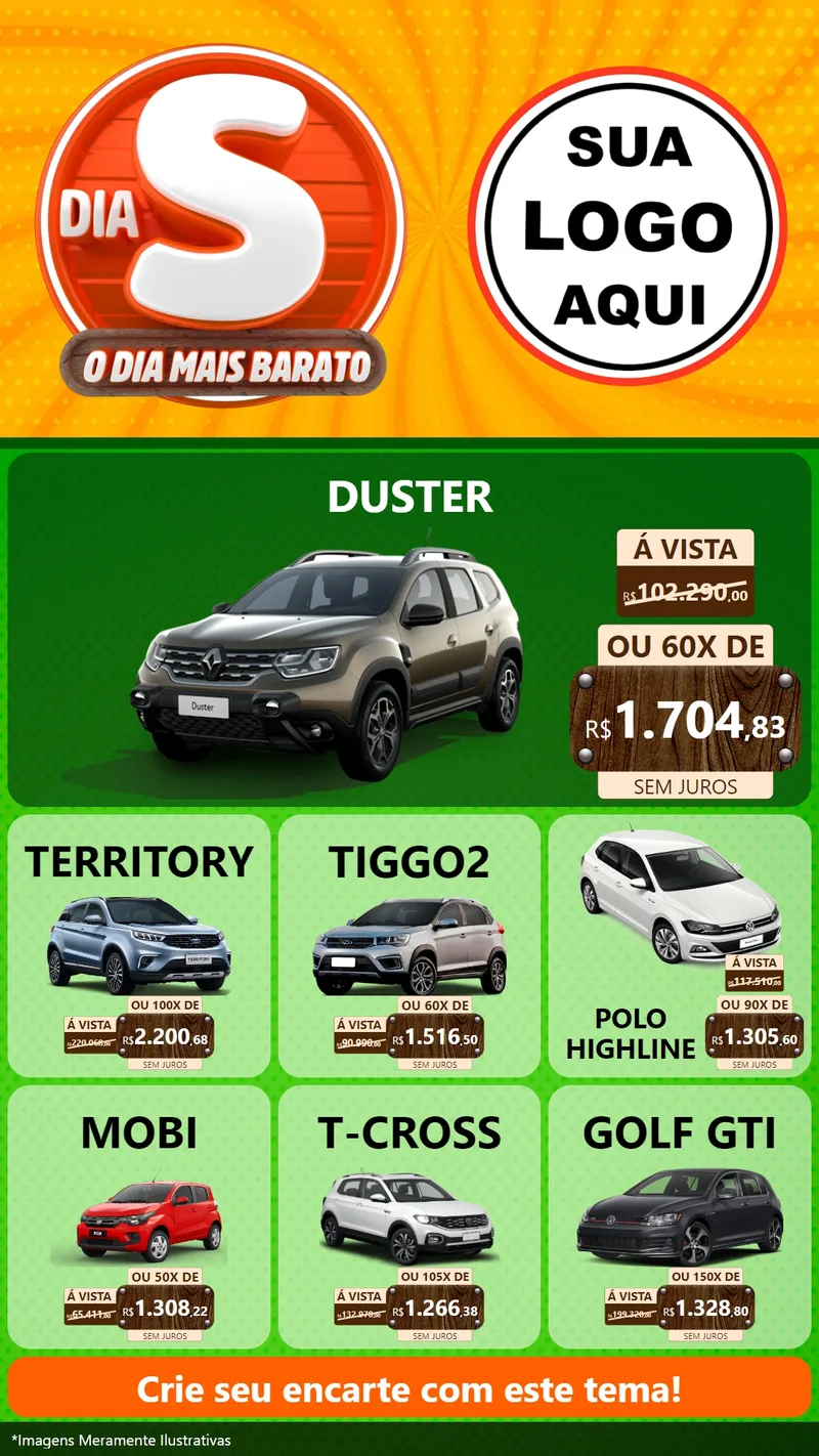 Modelo de Rede Social para Stories com o tema Dia S - O Dia Mais Barato para Concessionaria de Carros