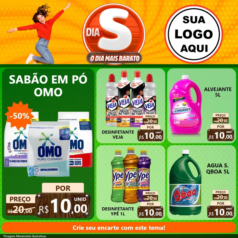 Modelo de Rede Social para Feed Facebook com o tema Dia S - O Dia Mais Barato para Produtos de Limpeza