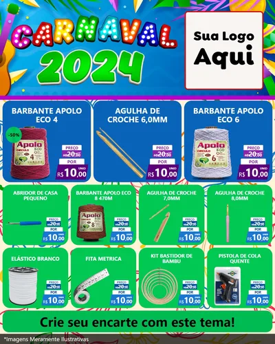 Modelo de Rede Social para Feed Instagram com o tema Carnaval 2027 para Armarinho e Aviamentos