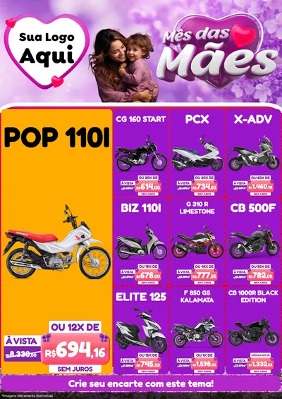 Modelo de Encarte para Encarte A4 Vertical com o tema Mês das Mães para Concessionaria de Motos