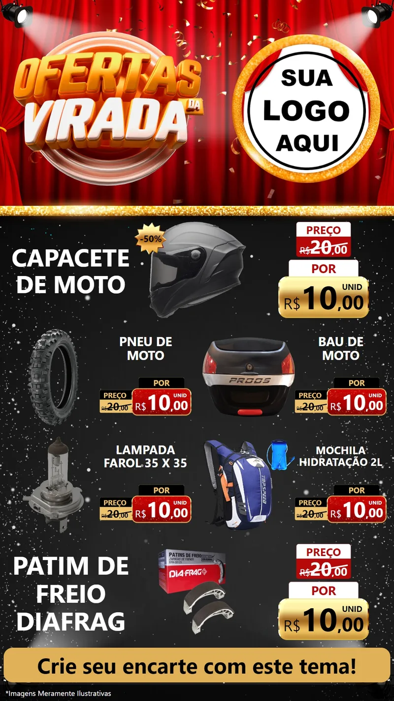 Modelo de TV para TV Vertical com o tema Ofertas da Virada para Moto peças