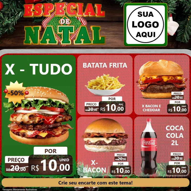 Modelo de Rede Social para Feed Facebook com o tema Especial de Natal para Hamburgueria