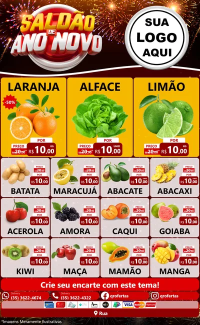 Modelo de Encarte para Encarte Grande com o tema Saldão de Ano Novo para Hortifrúti