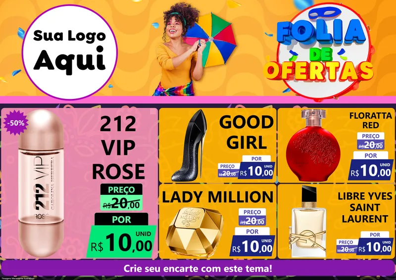 Modelo de Encarte para Encarte A4 Horizontal com o tema Folia de Ofertas para Perfumes