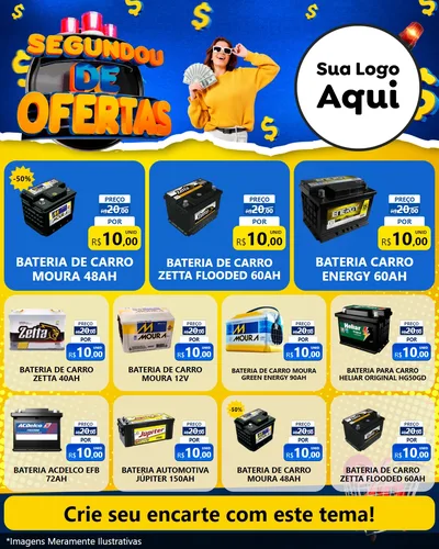 Modelo de Rede Social para Feed Instagram com o tema Segundou de Ofertas para Baterias Elétricas