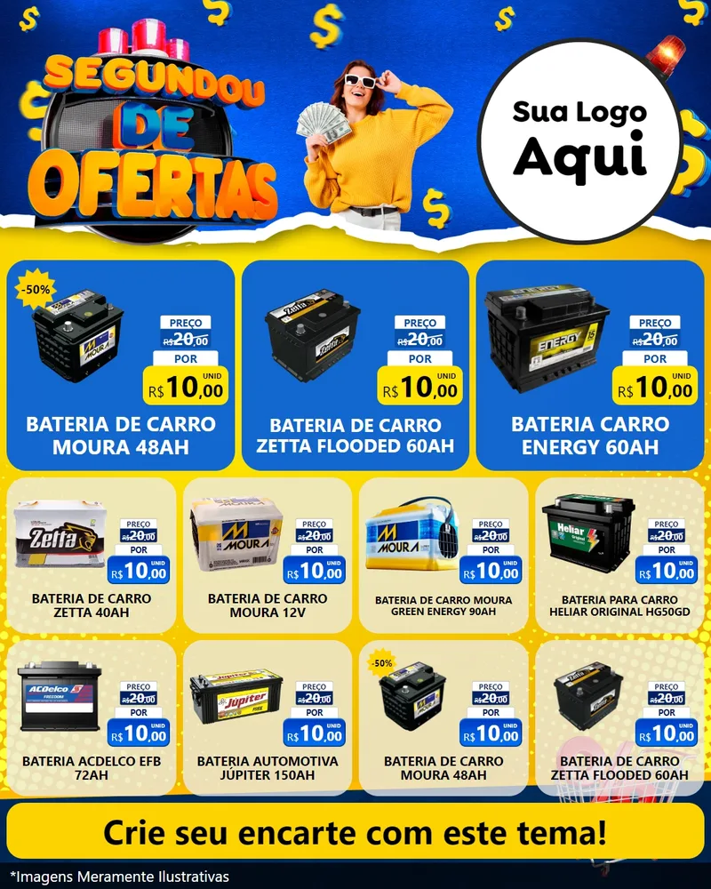 Modelo de Rede Social para Feed Instagram com o tema Segundou de Ofertas para Baterias Elétricas