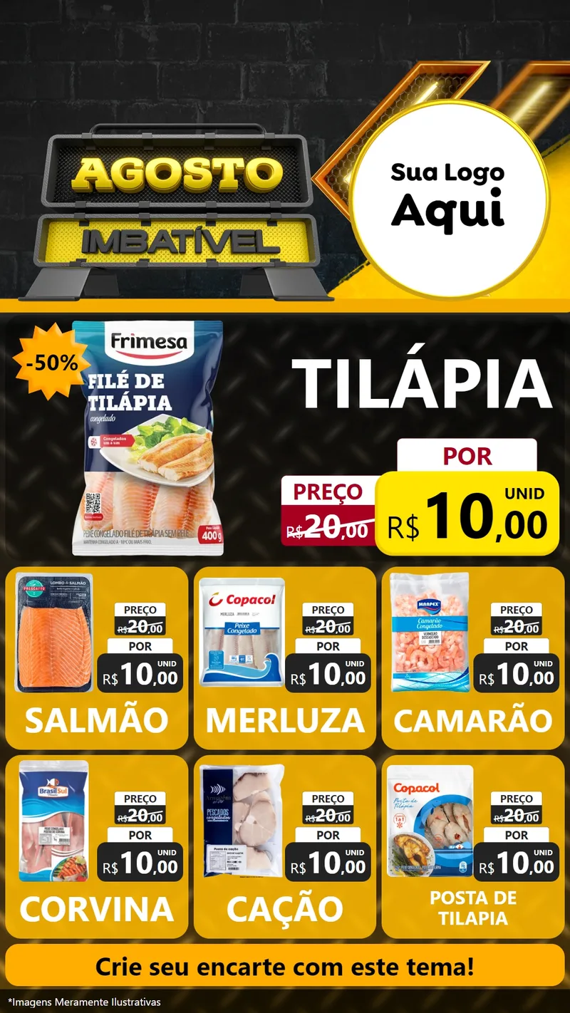 Modelo de Rede Social para Stories com o tema Agosto Imbatível para Peixaria