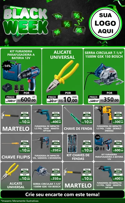 Modelo de Encarte para Encarte Grande com o tema Black Week para Maquinas e Ferramentas