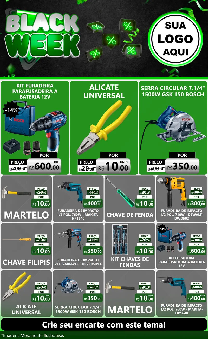 Modelo de Encarte para Encarte Grande com o tema Black Week para Maquinas e Ferramentas