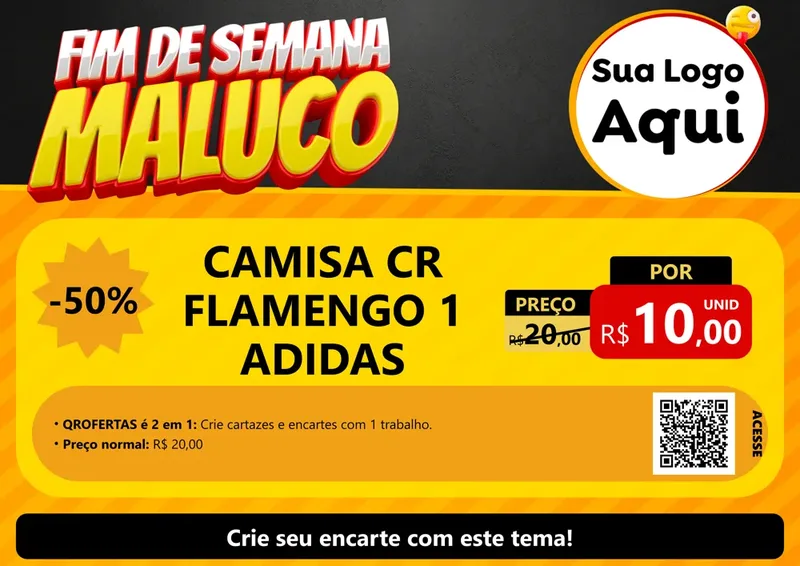 Modelo de Cartaz para Cartaz A4 Horizontal com o tema Final de Semana Maluco para Roupas e acessórios