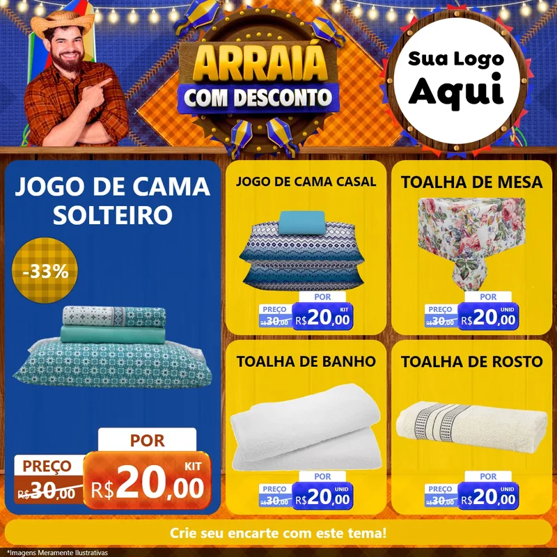 Modelo de Rede Social para Feed Facebook com o tema Arraiá Com Desconto para Cama, Mesa e Banho