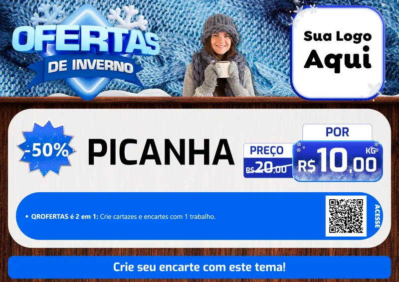 Modelo de Cartaz para Cartaz A4 Horizontal com o tema Ofertas de Inverno para Açougue