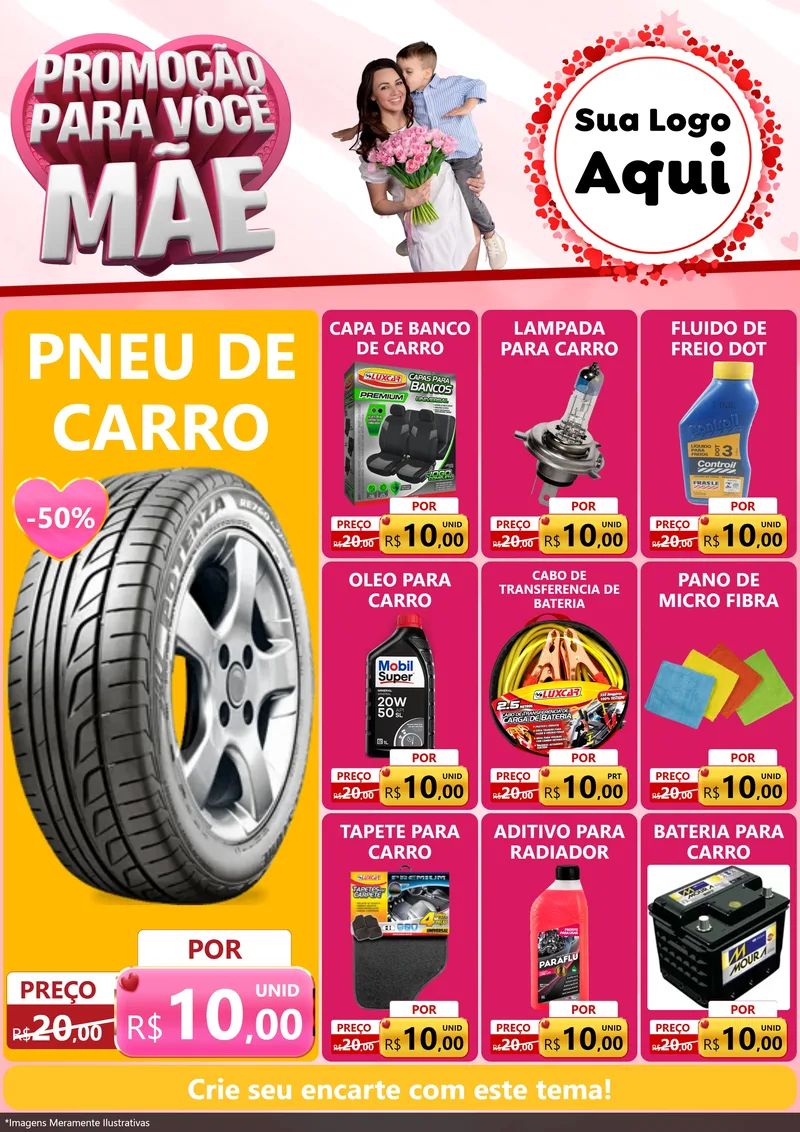 Modelo de Encarte para Encarte A4 Vertical com o tema Promoção Para Você Mãe para Auto peças