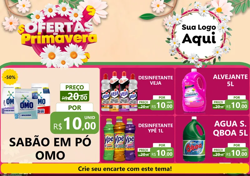 Modelo de Encarte para Encarte A4 Horizontal com o tema Ofertas de Primavera para Produtos de Limpeza