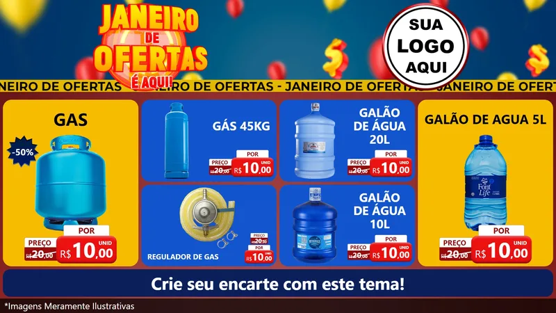 Modelo de TV para TV Horizontal com o tema Janeiro de Ofertas É Aqui! para Água e gás