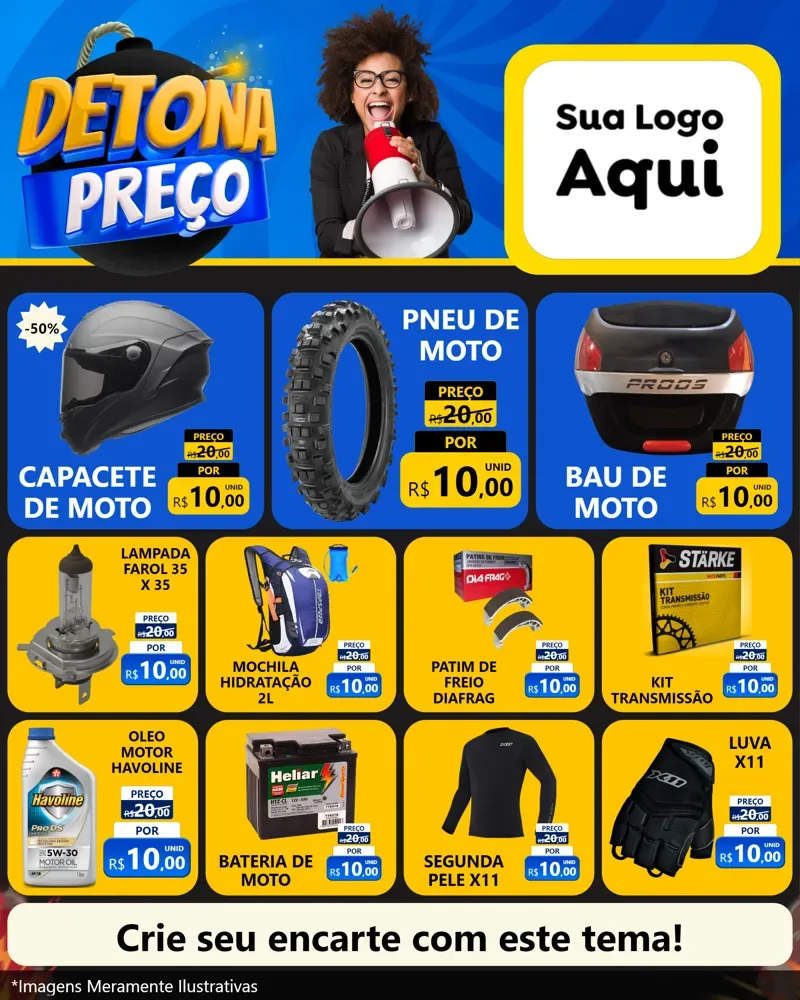 Modelo de Rede Social para Feed Instagram com o tema Detona Preços para Moto peças