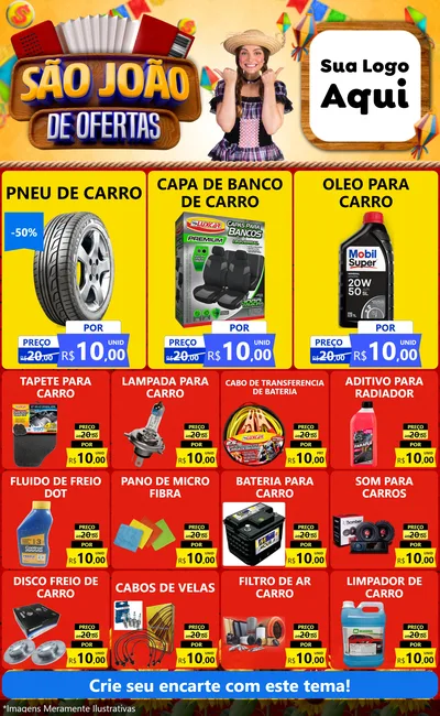 Modelo de Encarte para Encarte Grande com o tema São João de Ofertas para Auto peças
