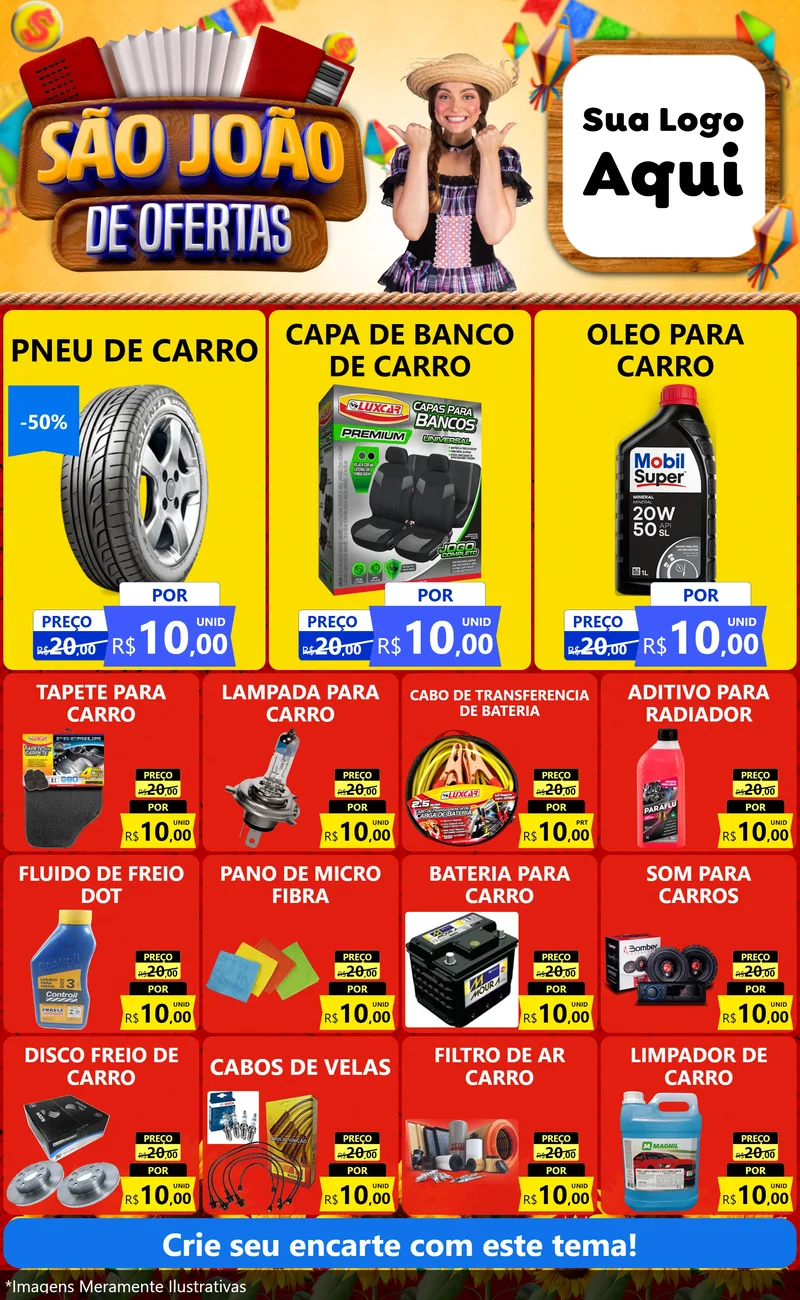 Modelo de Encarte para Encarte Grande com o tema São João de Ofertas para Auto peças