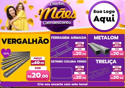 Modelo de Encarte para Encarte A4 Horizontal com o tema Dia das Mães com Desconto para Ferragens