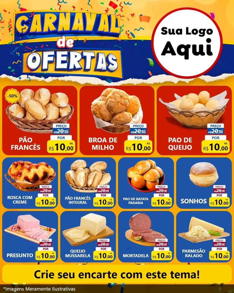 Modelo de Rede Social para Feed Instagram com o tema Carnaval de Ofertas para Padaria