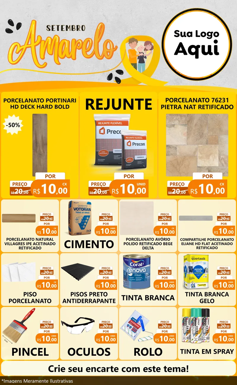 Modelo de Encarte para Encarte Grande com o tema Setembro Amarelo para Pisos e revestimentos