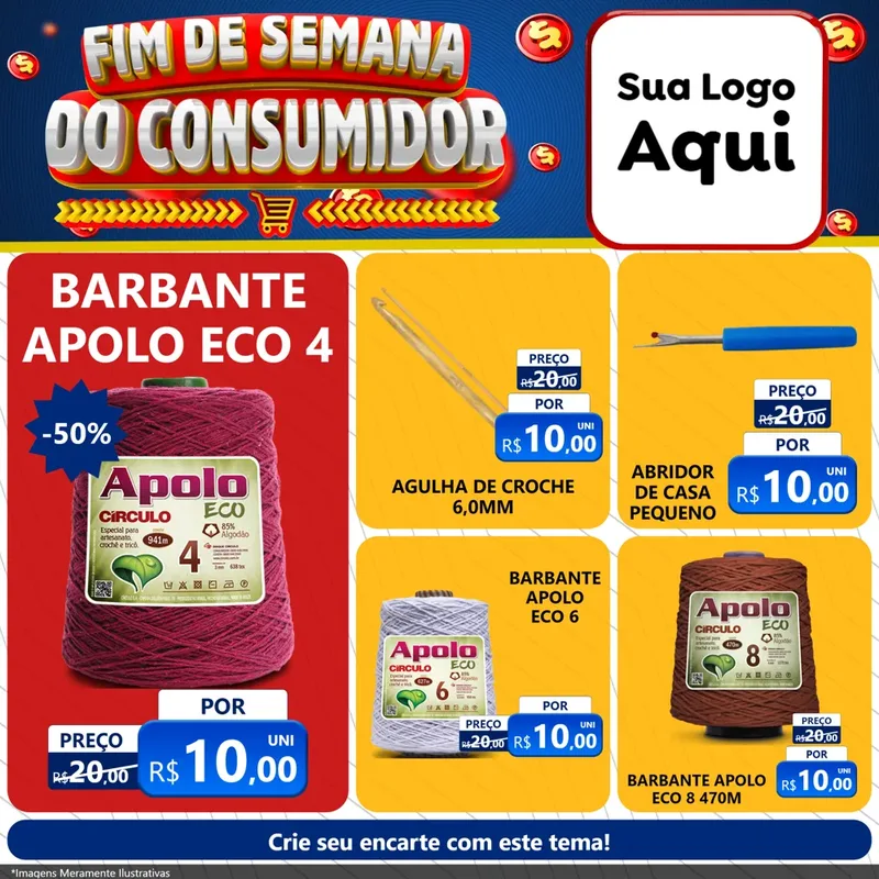 Modelo de Rede Social para Feed Facebook com o tema Fim de Semana do Consumidor para Armarinho e Aviamentos