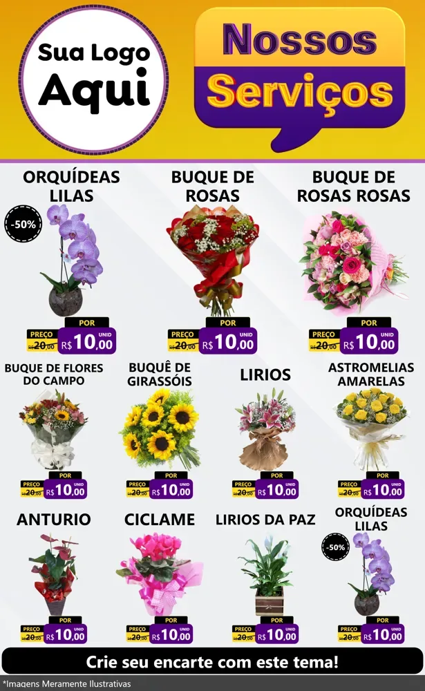 Modelo de Encarte para Encarte Grande com o tema Nossos Serviços para Floricultura e jardim