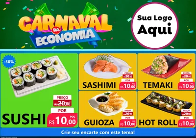 Modelo de Encarte para Encarte A4 Horizontal com o tema Carnaval da Economia para Comida japonesa