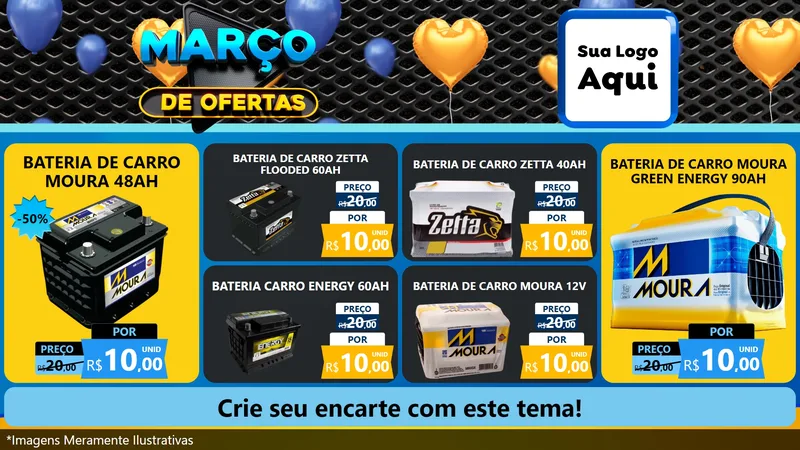 Modelo de TV para TV Horizontal com o tema Março de Ofertas para Baterias Elétricas