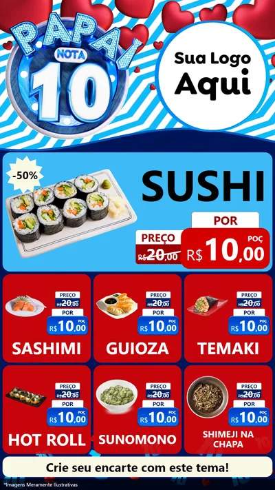 Modelo de Rede Social para Stories com o tema Papai Nota 10 para Comida japonesa
