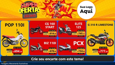 Modelo de TV para TV Horizontal com o tema Super Ofertas Julho para Concessionaria de Motos