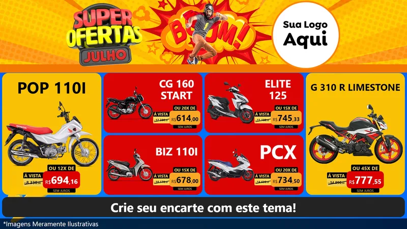 Modelo de TV para TV Horizontal com o tema Super Ofertas Julho para Concessionaria de Motos
