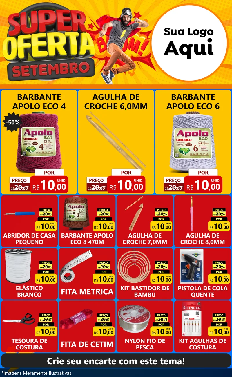 Modelo de Encarte para Encarte Grande com o tema Super Oferta Setembro para Armarinho e Aviamentos