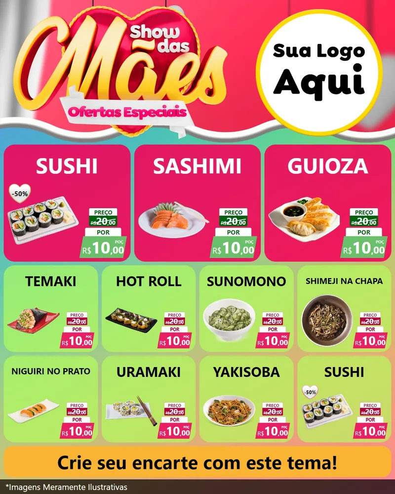 Modelo de Rede Social para Feed Instagram com o tema Show das Mães - Ofertas Especiais para Comida japonesa