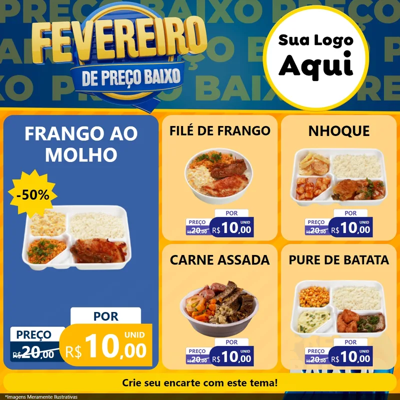 Modelo de Rede Social para Feed Facebook com o tema Fevereiro de Preço Baixo para Restaurante